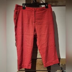 Tradition Linen And Viscose Red Cropped Pants